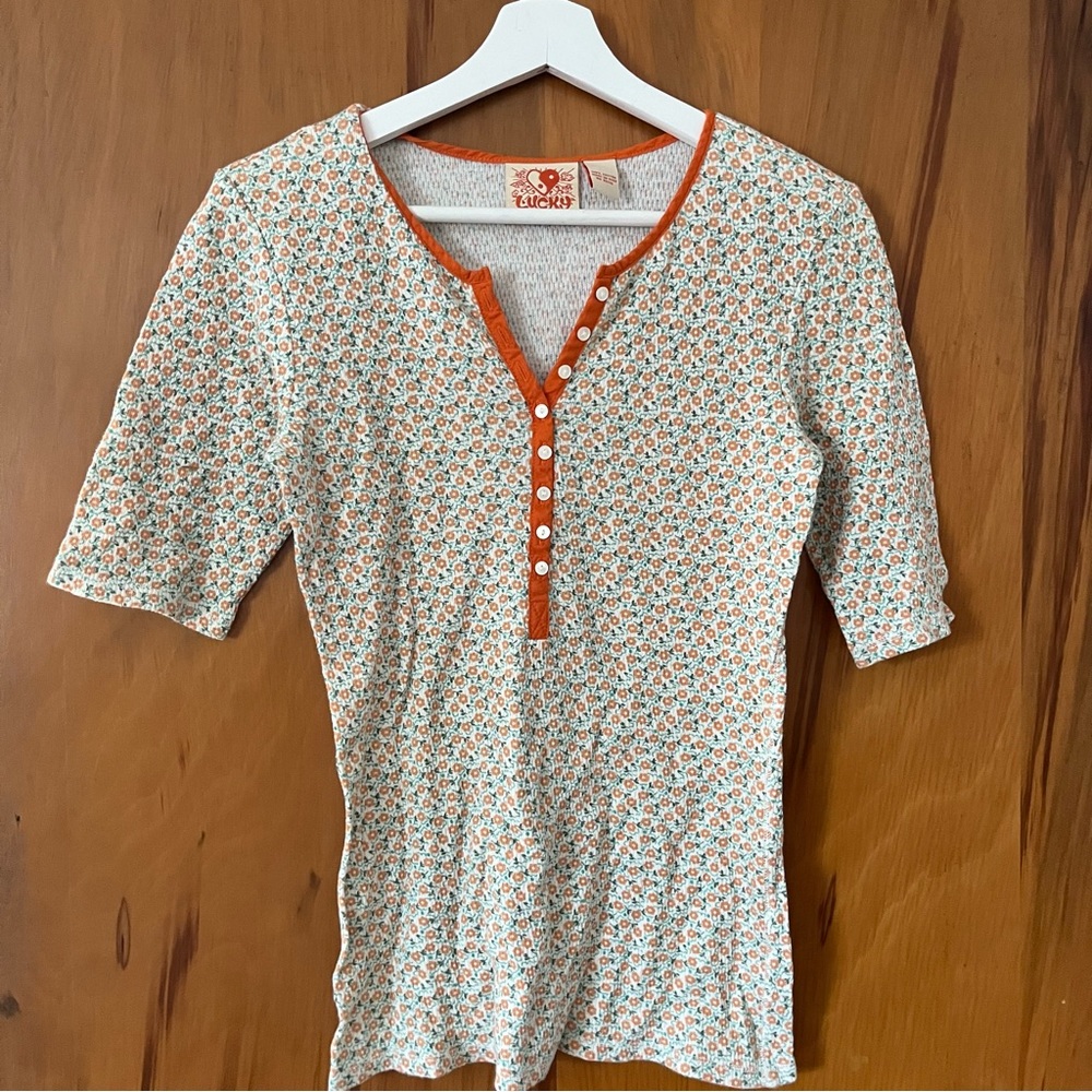 Orange Floral Lucky Brand Henley Top